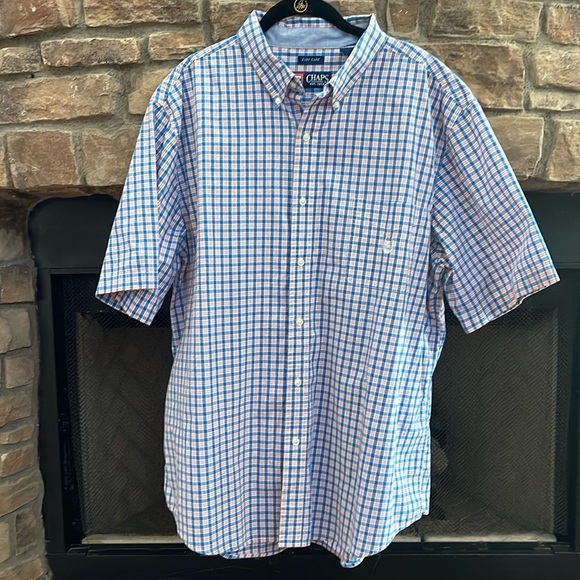 Chaps blue, orange and white plaid button down shirt. Size XXL - Picture 1 of 7